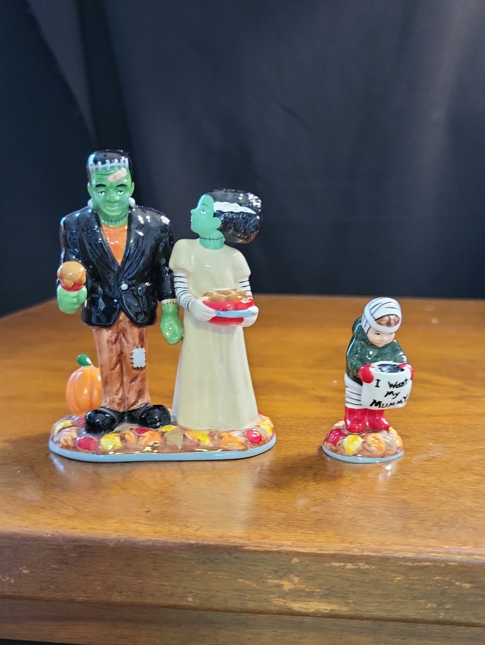 Department 56 Halloween Frankenstein Couple & Child Figurine Village Accessories